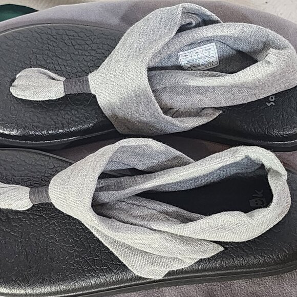 Sanuk Grey Black Ella Slip On Cushion Insole Stretch Fabric Yoga Sling Sandal 7 - Picture 10 of 16